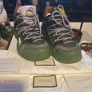 GUCCI FLASHTREK GG SNEAKERS SHOES BOOTS GREEN Size G 9 US 10 Authentic 100%